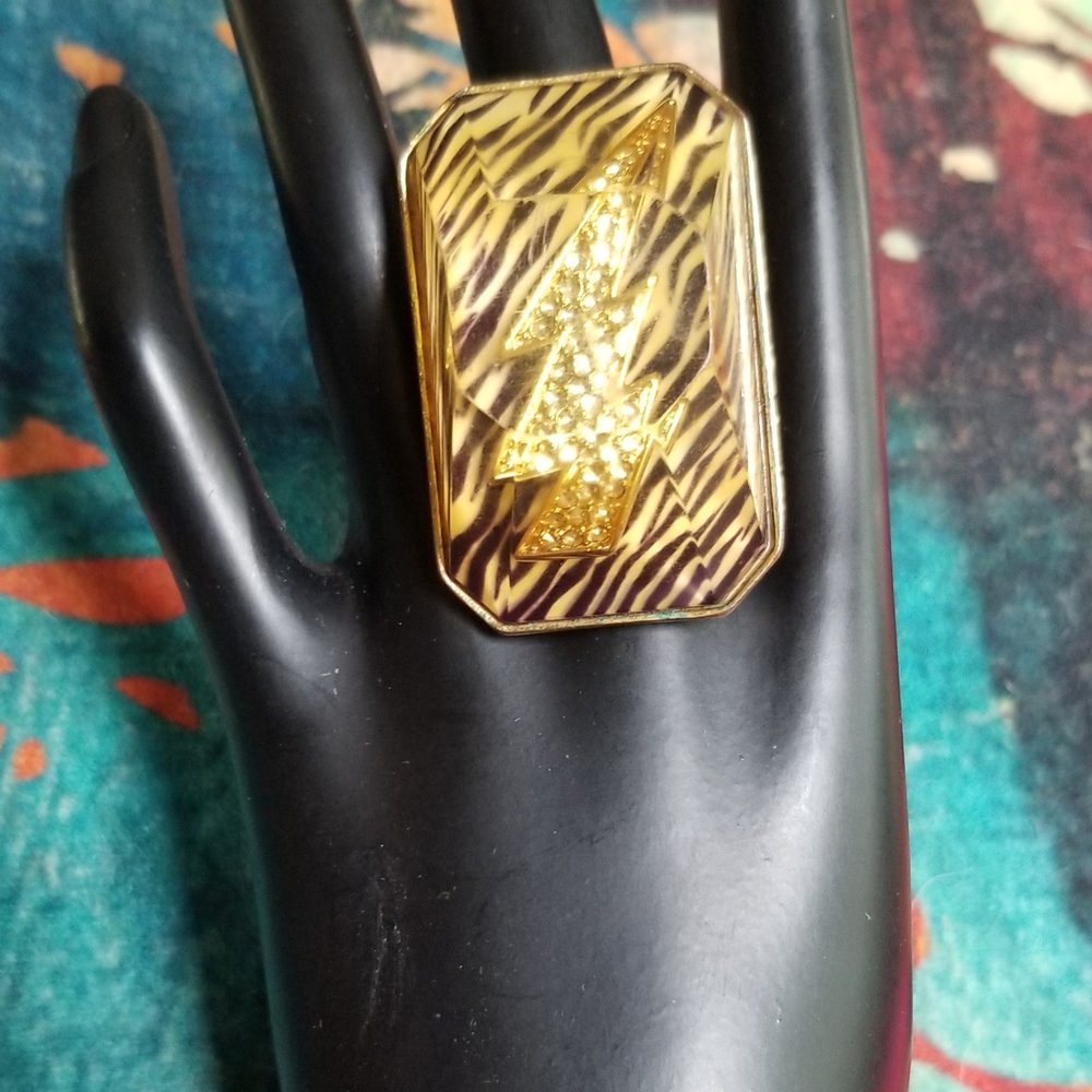 Betsey Johnson Gold and Black Lightning Ring